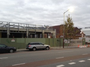 July 2014 roof trusses are on and the site office removed from Aberdeen Street